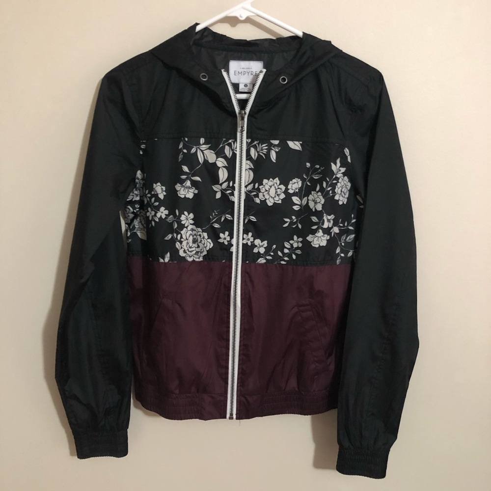 Light purple/black floral rain coat/jacket